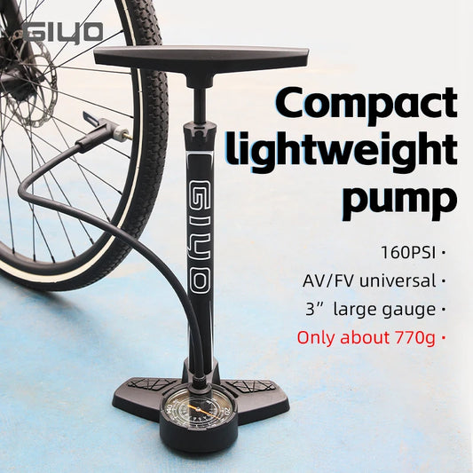 GIYO 160PSI Bicycle Floor Pump MTB Road Bike Manual Air Pump Balloon Presta Schrader Valve Tire Inflator With 3 Inch Guage