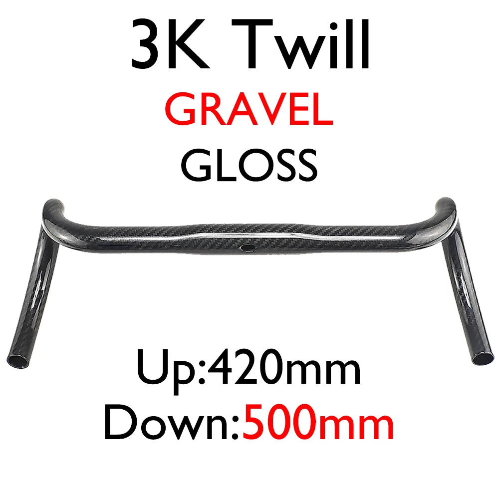 Carbon Fiber Road/Gravel Bike Handlebar, T800 Drop Bar, 380-440mm, 3K, UD