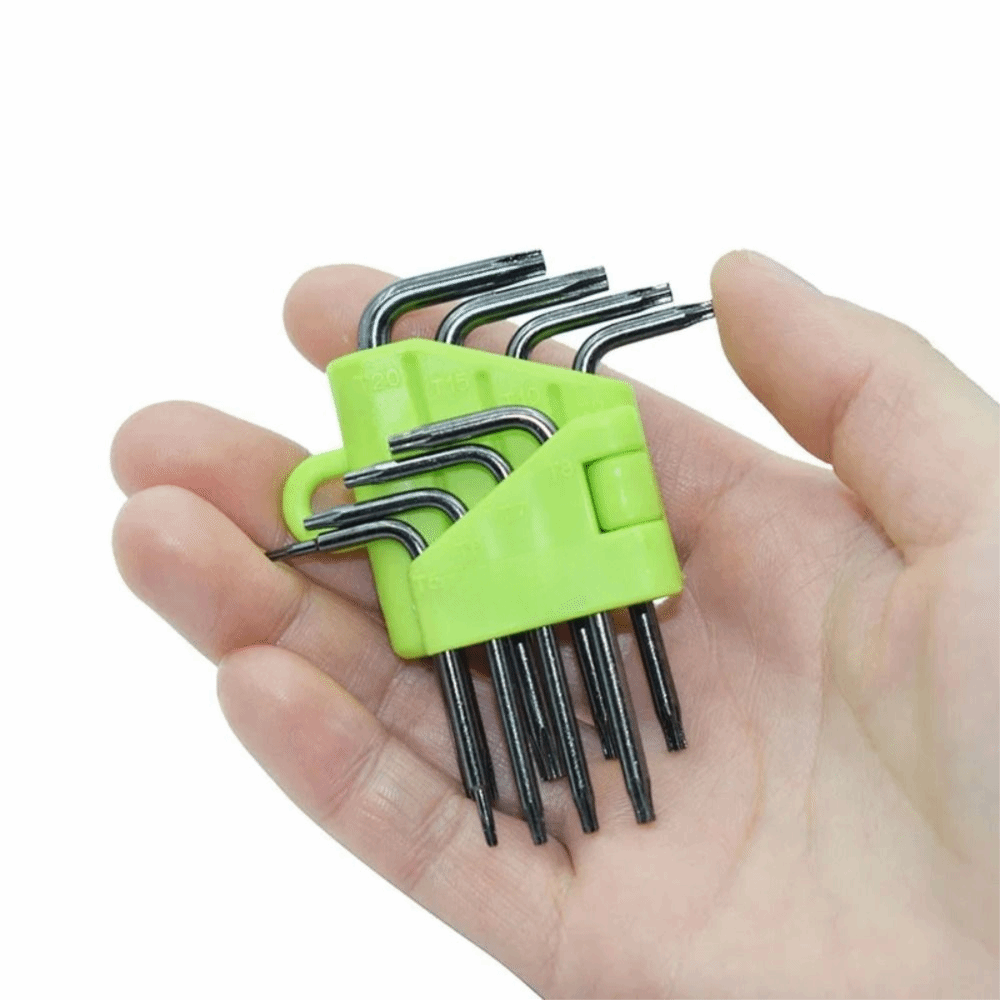 T5 T7 T8 T9 T15 T20 Hex Torx Wrench Set Portable Easy to Carry Hex Key Green High Hardness L Type Screwdriver Hand Tools