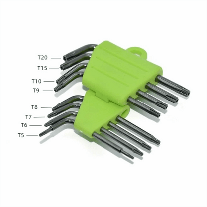 T5 T7 T8 T9 T15 T20 Hex Torx Wrench Set Portable Easy to Carry Hex Key Green High Hardness L Type Screwdriver Hand Tools