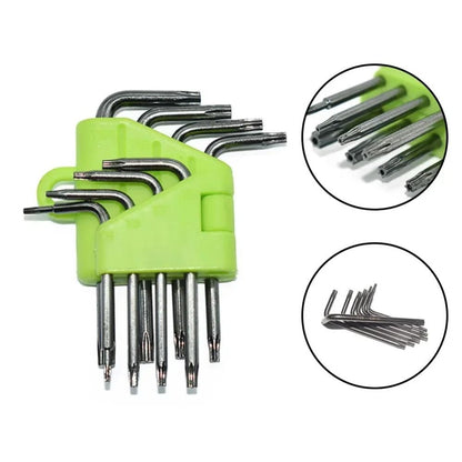 T5 T7 T8 T9 T15 T20 Hex Torx Wrench Set Portable Easy to Carry Hex Key Green High Hardness L Type Screwdriver Hand Tools