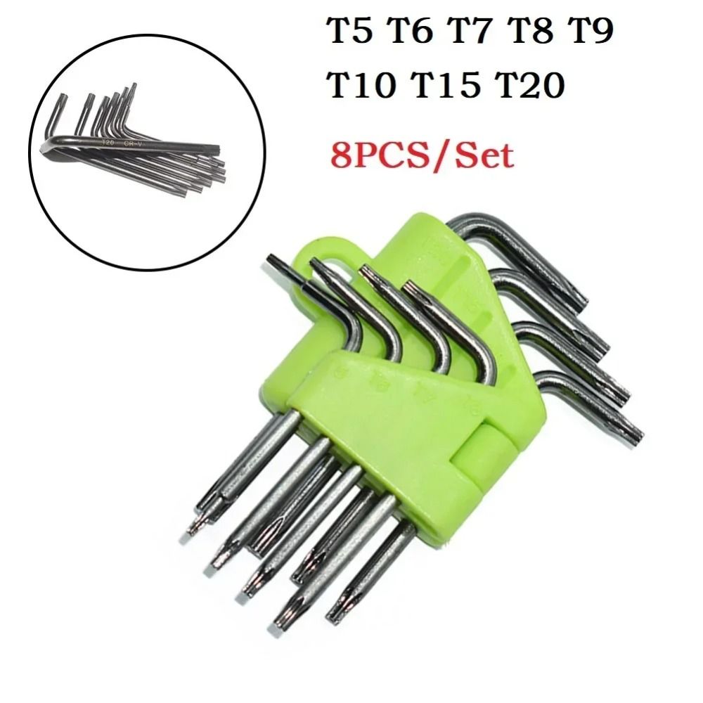 T5 T7 T8 T9 T15 T20 Hex Torx Wrench Set Portable Easy to Carry Hex Key Green High Hardness L Type Screwdriver Hand Tools