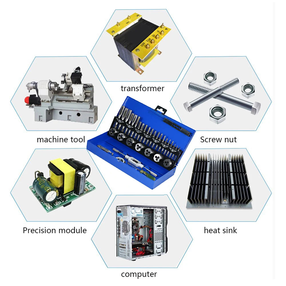 32 PCS Tap and Die Set Metric Wrench Cut M3-M12 Hand Threading Tool Tungsten Carbide Tap Die Screw Thread Making Tool Bit Set