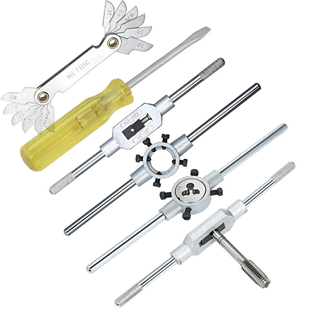 32 PCS Tap and Die Set Metric Wrench Cut M3-M12 Hand Threading Tool Tungsten Carbide Tap Die Screw Thread Making Tool Bit Set