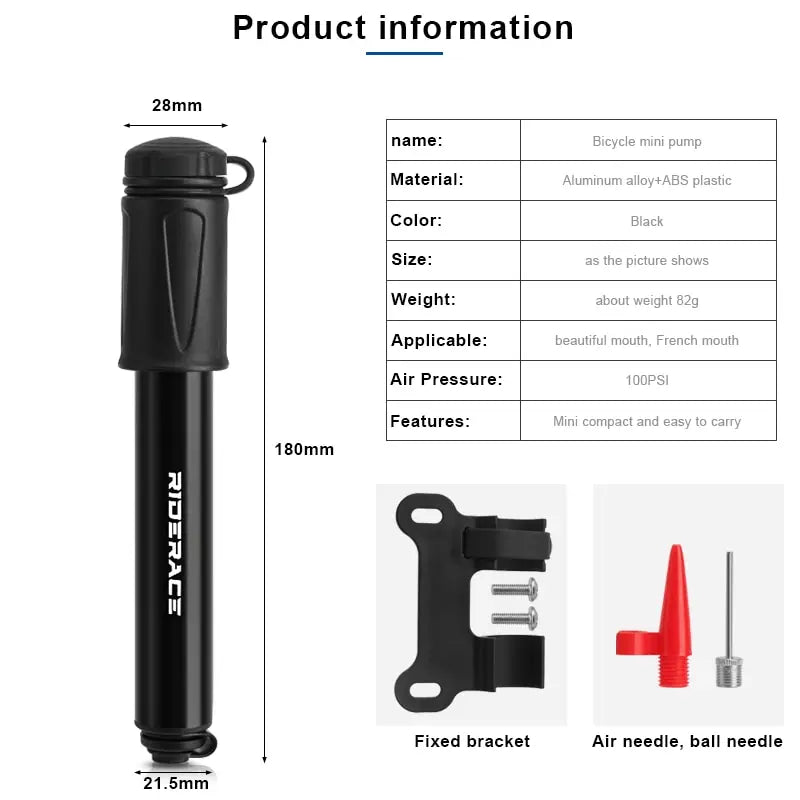RIDERACE Portable Mini Tire Inflator Schrader Presta Valve