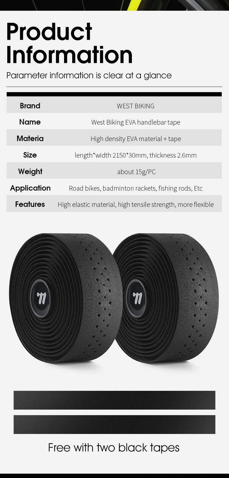 WEST BIKING Bicycle Handlebar Tape EVA High Elastic Bike Bar Tape Breathable Shock Absorption Tapes MTB Road Bike Accessories