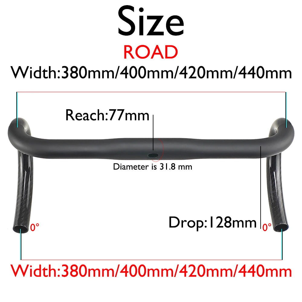 Carbon Fiber Road/Gravel Bike Handlebar, T800 Drop Bar, 380-440mm, 3K, UD