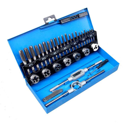 32 PCS Tap and Die Set Metric Wrench Cut M3-M12 Hand Threading Tool Tungsten Carbide Tap Die Screw Thread Making Tool Bit Set