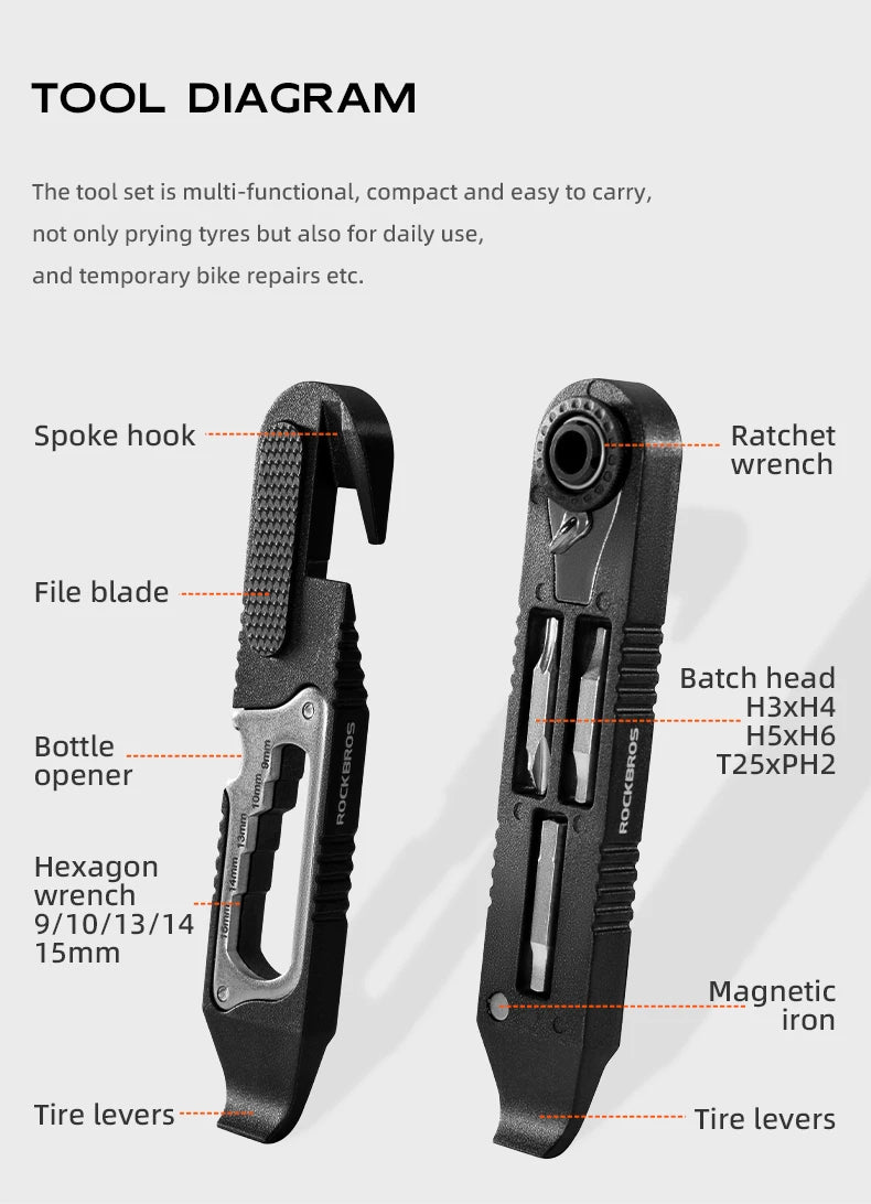 ROCKBROS Multifunctional Portable Tire Levers Ratchet Wrench