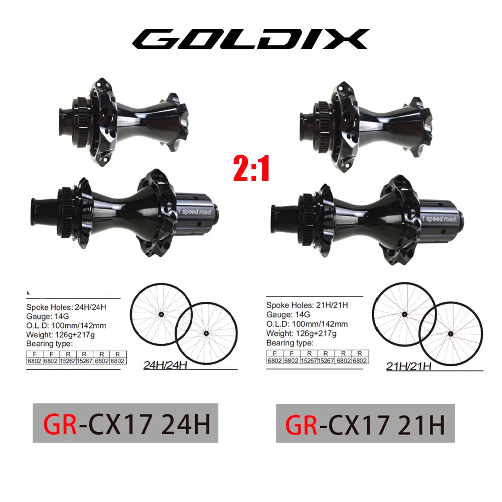 GOLDIX CX17 21H/24H  2:1 Center Lock Disc Brake Thru 142×121 100×12 for HG/XDR Road Bike Hub