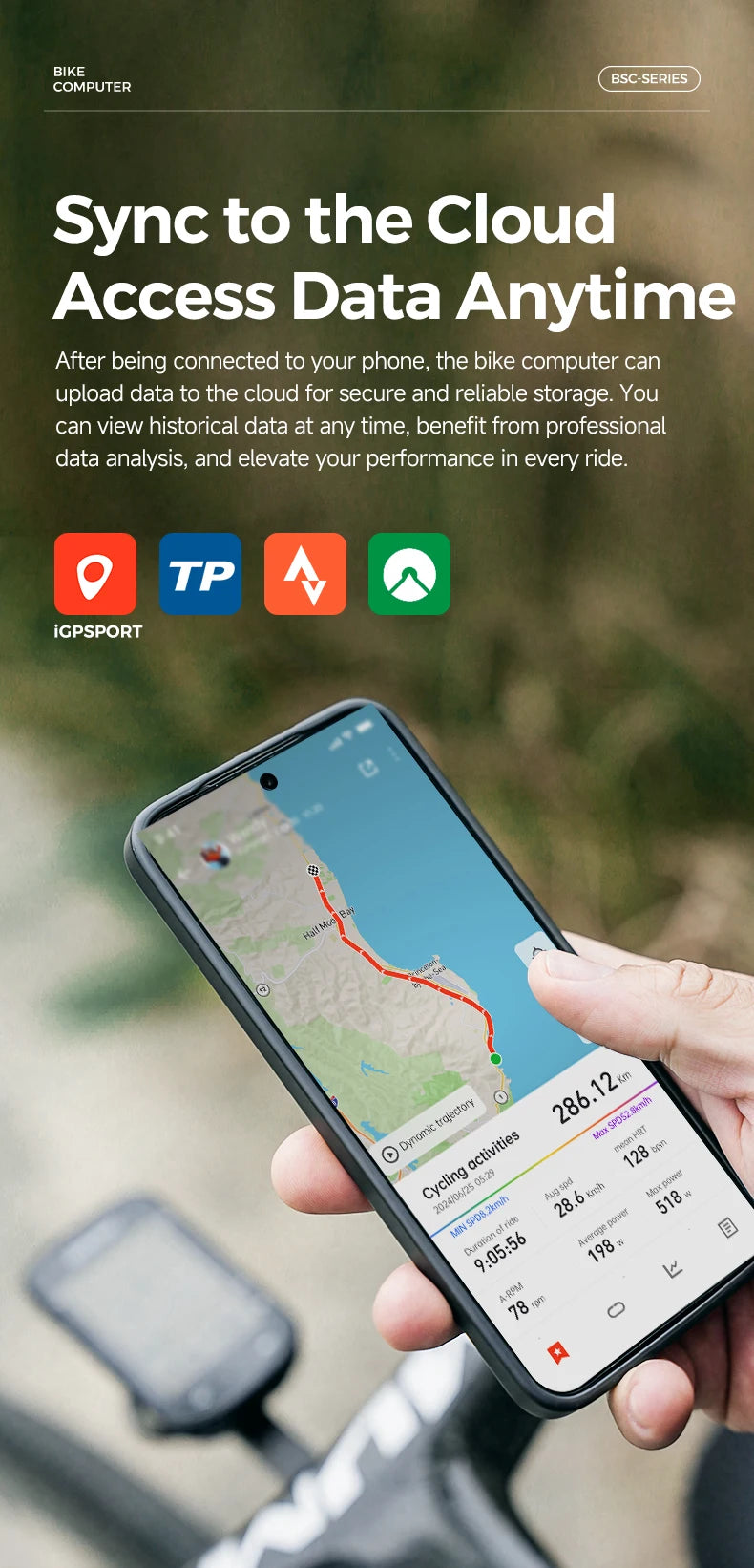 iGPSPORT BSC200S GPS Route Navigation Bike Computer Colorful Screen Wireless Speedometer Odometer Bluetooth Ant+