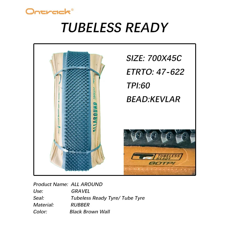 GRAVEL BIKE 700X40C 700X45C 60TPI KEVLAR FOLD TUBELESS READY TIRE  BROWN WALL ONTRACK  ALLAROUND