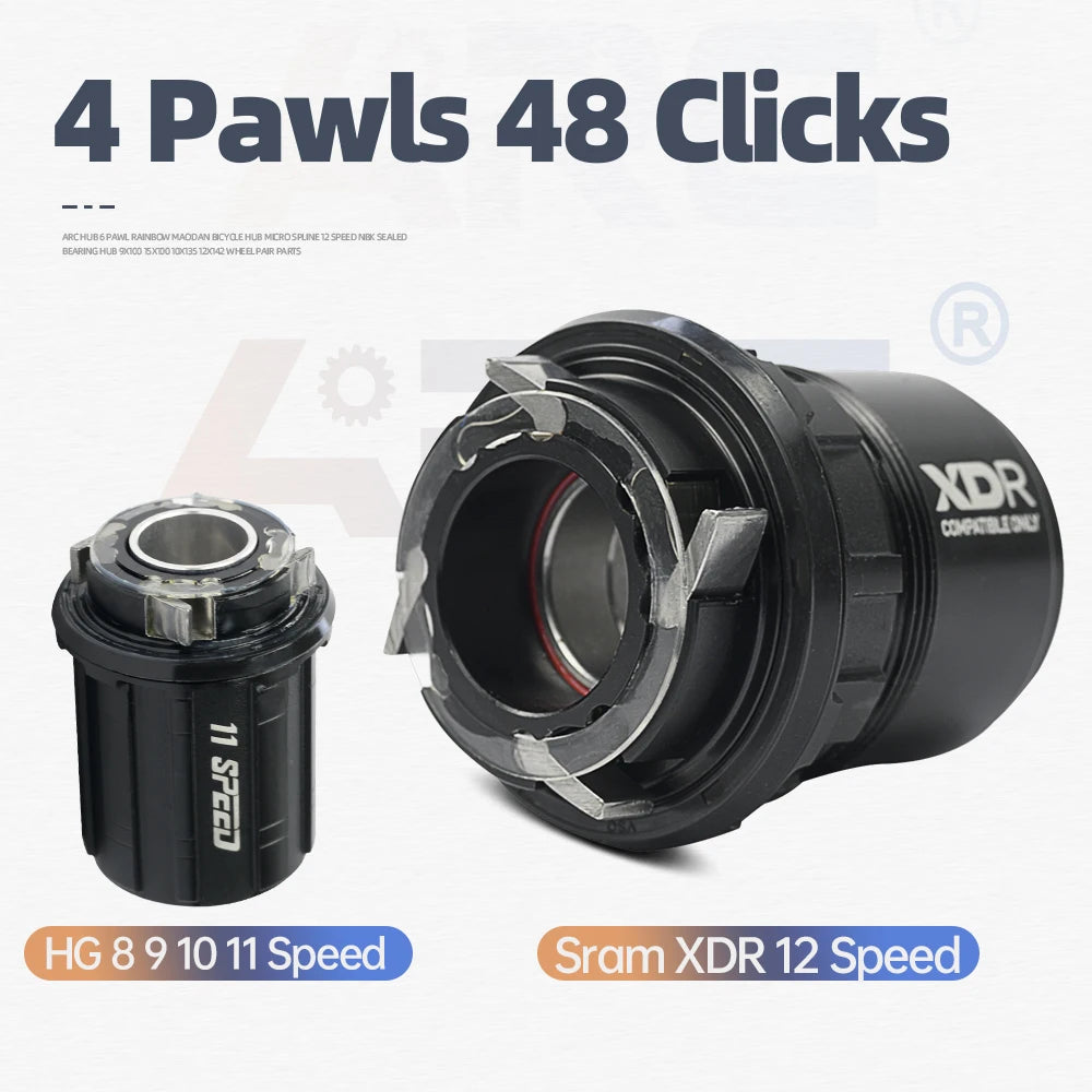 ARC Road Bike Hub Center Lock Disc Brake 6 Sealed Bearing Hub  4 Pawls 48 Clicks For HG XDR 8 9 10 11 12 Speed
