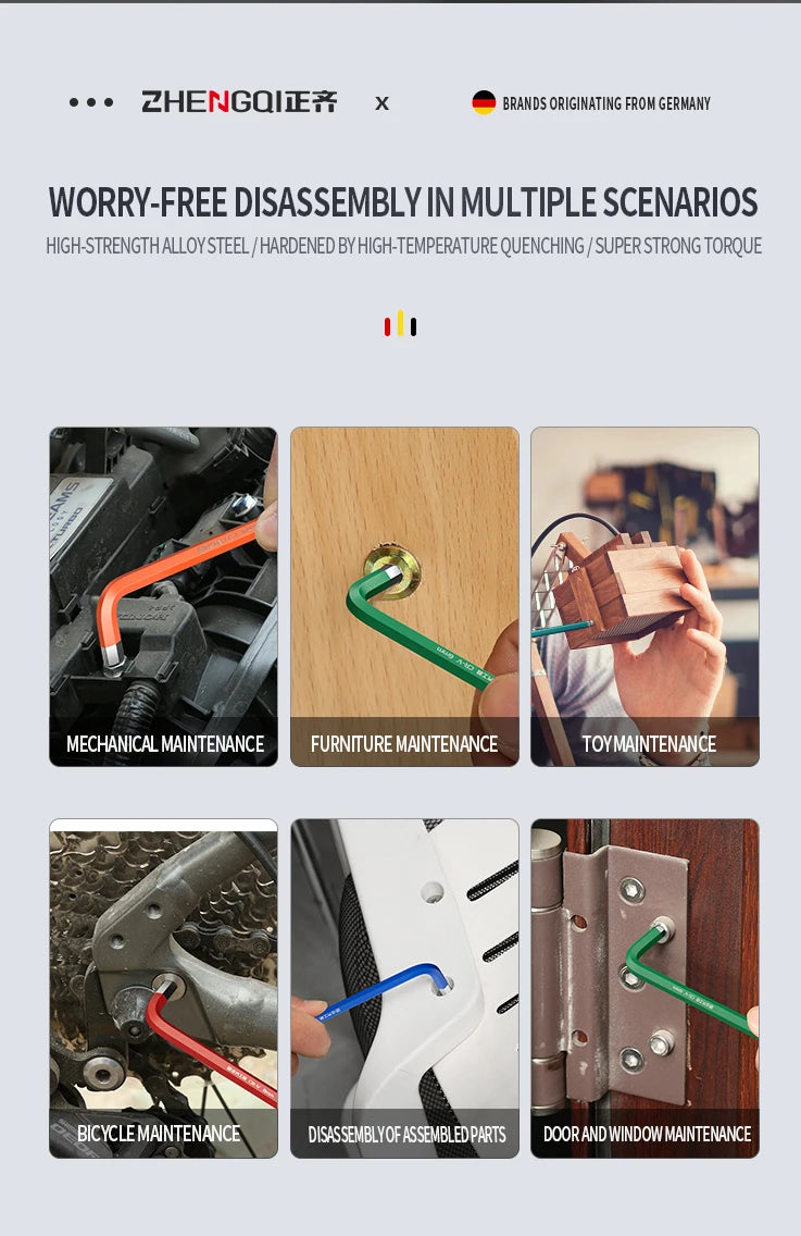 Internal Hex Wrench Set L Wrench Set Suitable for Home and Workplace Hex Wrench Set 1.5mm to 10mm Hex Wrench Manual Repair Tool