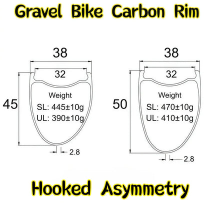 700C Carbon Rim 38mm 36mm Width Tubeless Disc Brake 30 35 40 45 50mm Depth Gravel Bicycle Carbon Rim