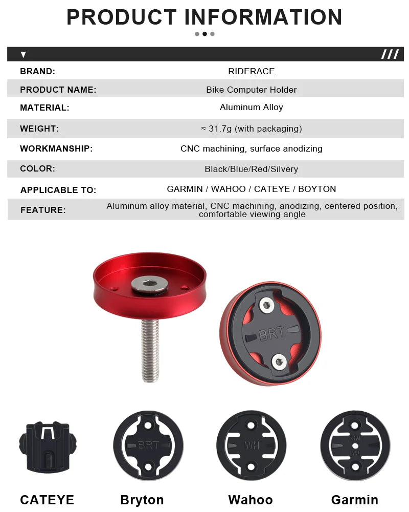 RIDERACE Bicycle Computer Holder For Garmin GPS Top Cap Mount Bracket