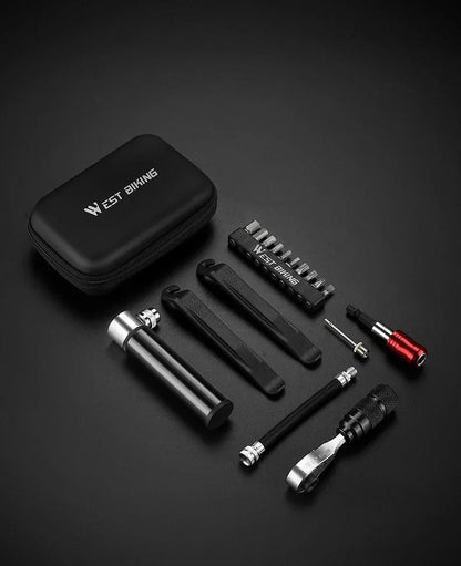 Portable Tool Bag Ratchet Wrench Kit Tire Lever Mini Pump