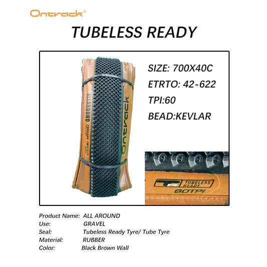 GRAVEL BIKE 700X40C 700X45C 60TPI KEVLAR FOLD TUBELESS READY TIRE  BROWN WALL ONTRACK  ALLAROUND