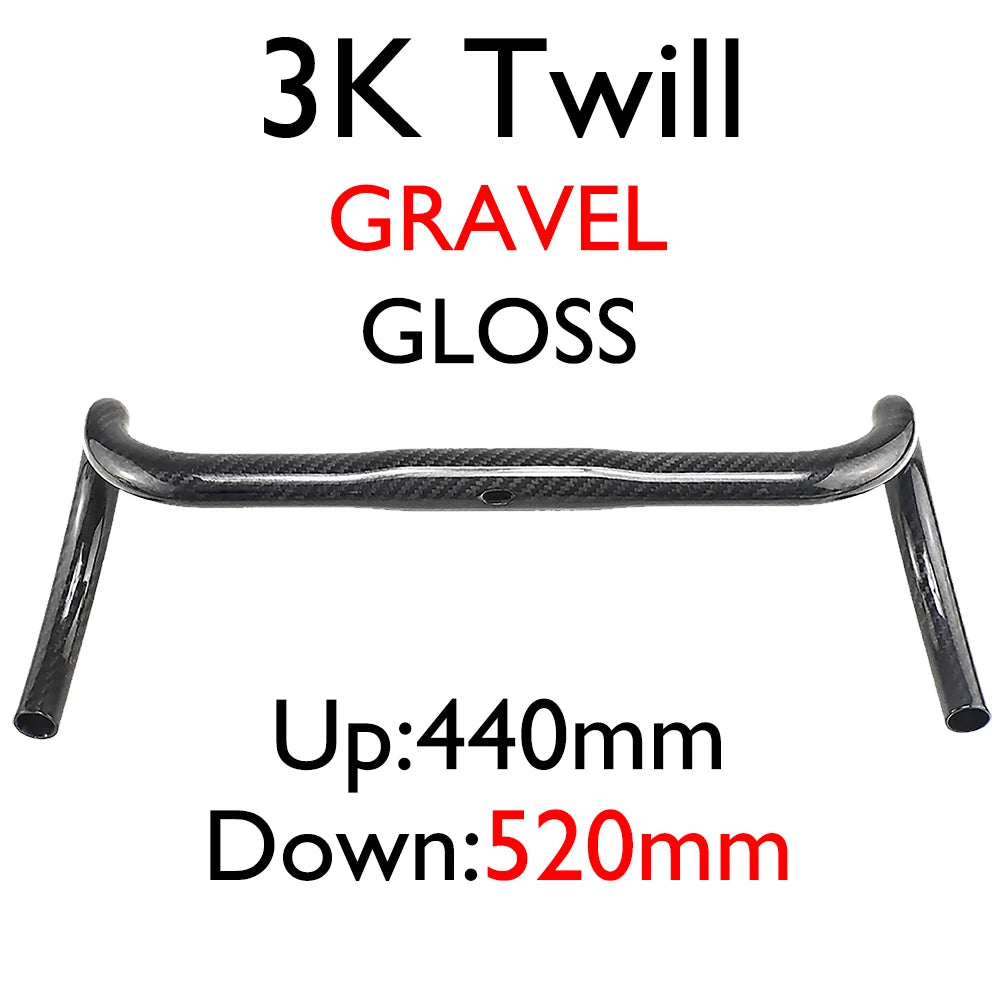 Carbon Fiber Road/Gravel Bike Handlebar, T800 Drop Bar, 380-440mm, 3K, UD