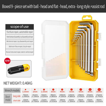 Internal Hex Wrench Set L Wrench Set Suitable for Home and Workplace Hex Wrench Set 1.5mm to 10mm Hex Wrench Manual Repair Tool