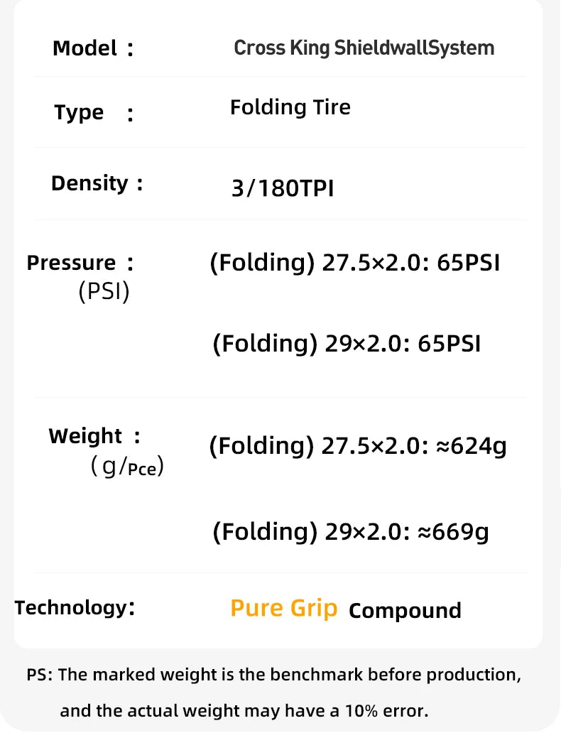 Cross King 27.5x2.0 29x2.0 MTB 29x2.3 Foldable Mountain Bike Tire 180TPI ShieldWall System Bicycle Folding Tyre Tubeless Ready
