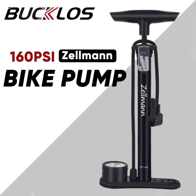 BUCKLOS Bicycle Pump 160PSI Air Pump with Pressure Gauge Schrader Presta Valve Adapter Hand Floor High Pressure Pump for Bicycle