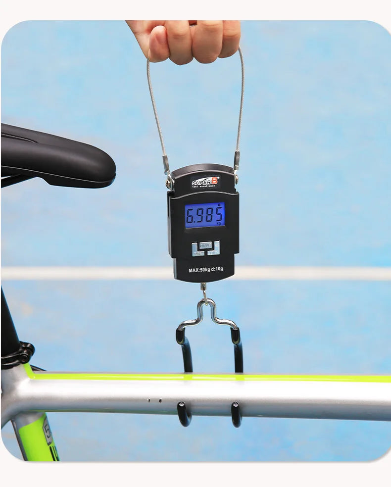 Super B 50Kg 10g Hanging LED Digital Scale Measure Max 50KG Electronic Scale Double Hook Design Easy to Operate for Bike Repair