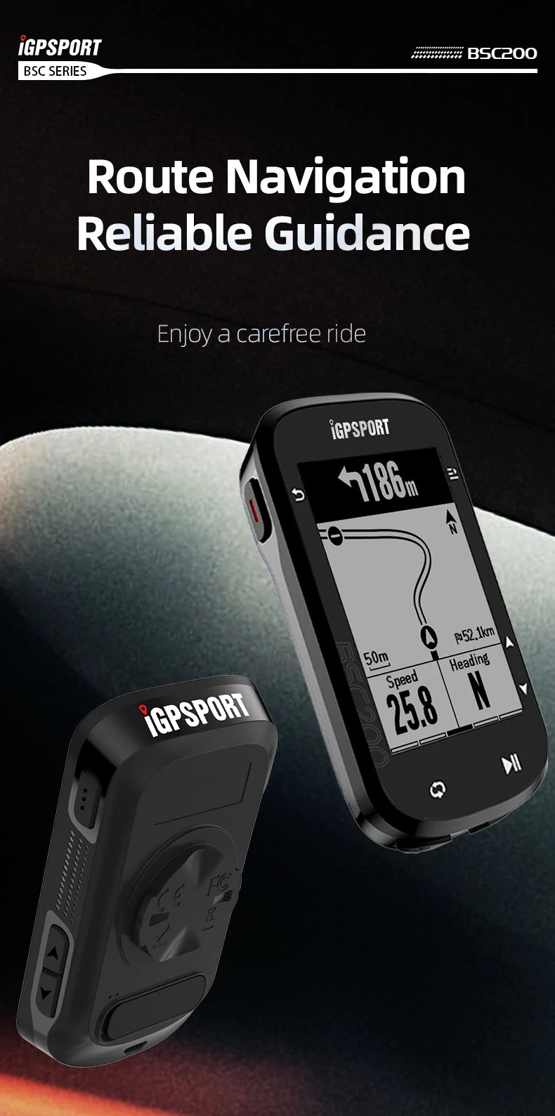 IGPSPORT BSC200 GPS Bicycle Computer Cycling Odometer Wireless Speedometer Route Navigation ANT + Bluetooth5.0