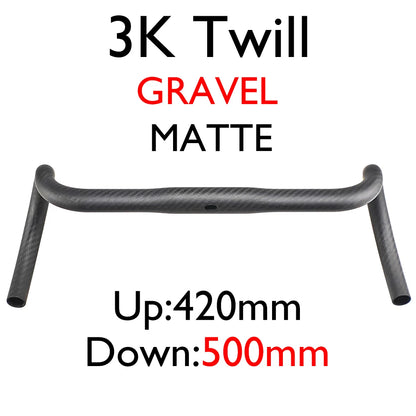 Carbon Fiber Road/Gravel Bike Handlebar, T800 Drop Bar, 380-440mm, 3K, UD