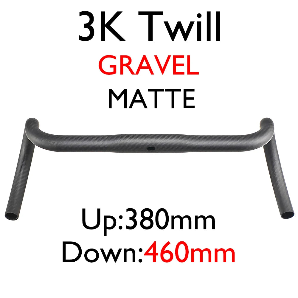 Carbon Fiber Road/Gravel Bike Handlebar, T800 Drop Bar, 380-440mm, 3K, UD