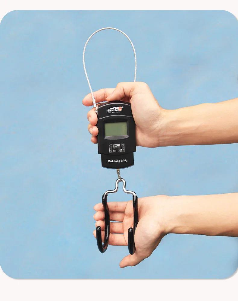 Super B 50Kg 10g Hanging LED Digital Scale Measure Max 50KG Electronic Scale Double Hook Design Easy to Operate for Bike Repair