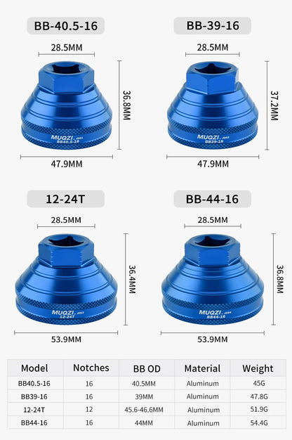 MUQZI Bottom Bracket Install Removal Tool 12/16-Notch Fits 39mm/40.5mm/44mm/45.6-46.6mm Outer Diameter BB Cups