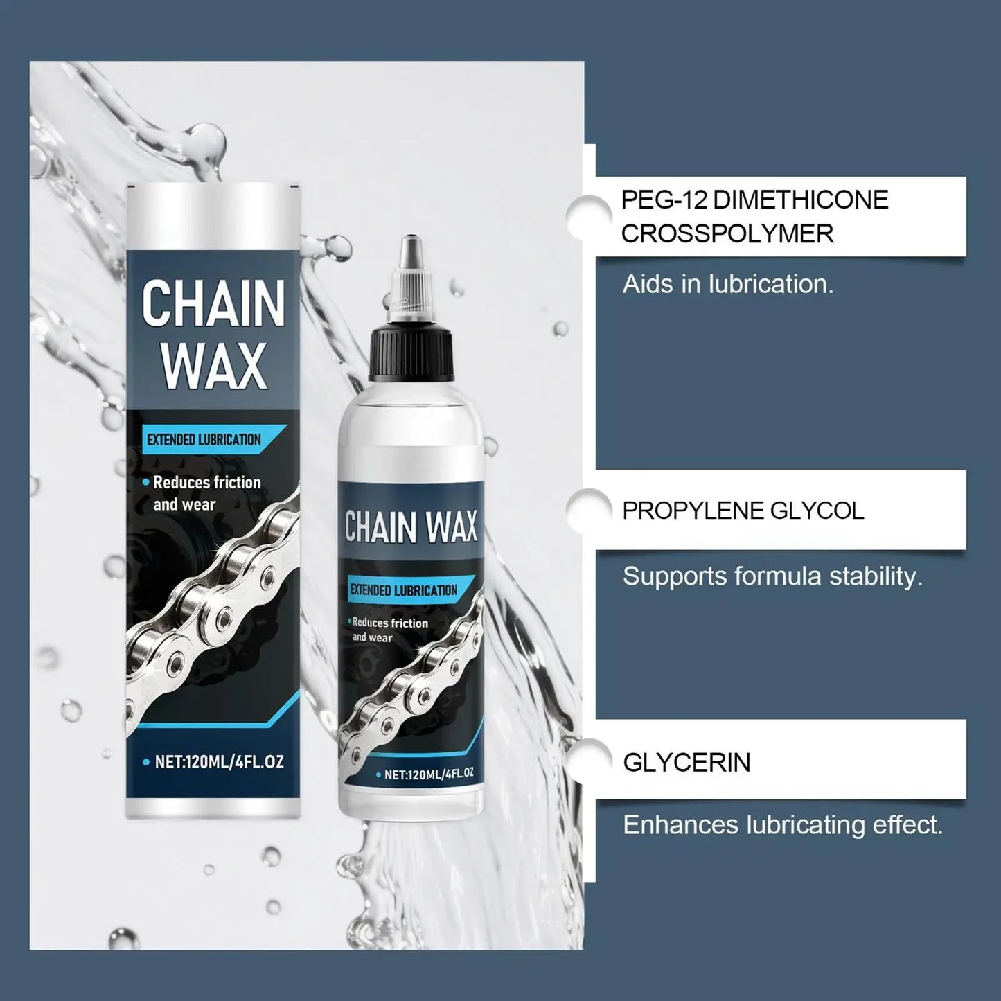 120ml Wax Based Bike Chain Lube MTB Motorcycle Lubricant for Dry/Wet Conditions Chain Cleaner Maintenance