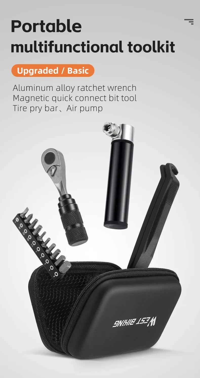 Portable Tool Bag Ratchet Wrench Kit Tire Lever Mini Pump