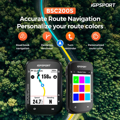 iGPSPORT BSC200S GPS Route Navigation Bike Computer Colorful Screen Wireless Speedometer Odometer Bluetooth Ant+
