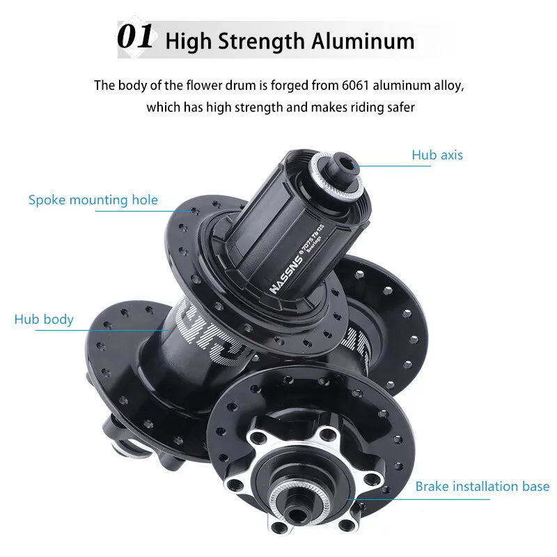 HASSNS  Hub 6-Pawl 72T QR 32H/36H 4-Sealed Bearings Disc Brake Freehub for 7-12 Speed Dirt Jump