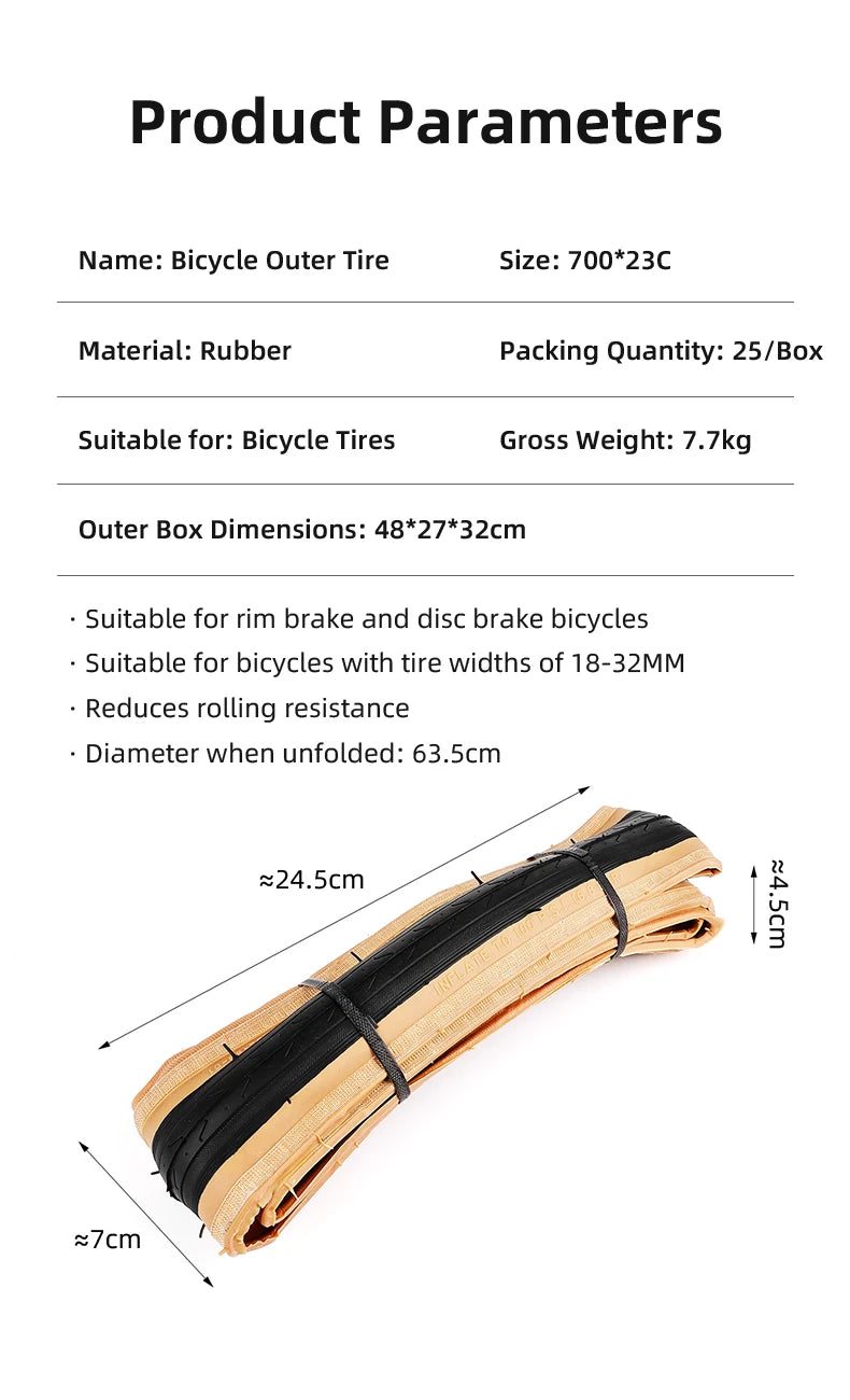 Road Bike High Performance Bicycle Tire Durable Foldable Tires with 60TPI Puncture Resistant for 700×23C Wheels