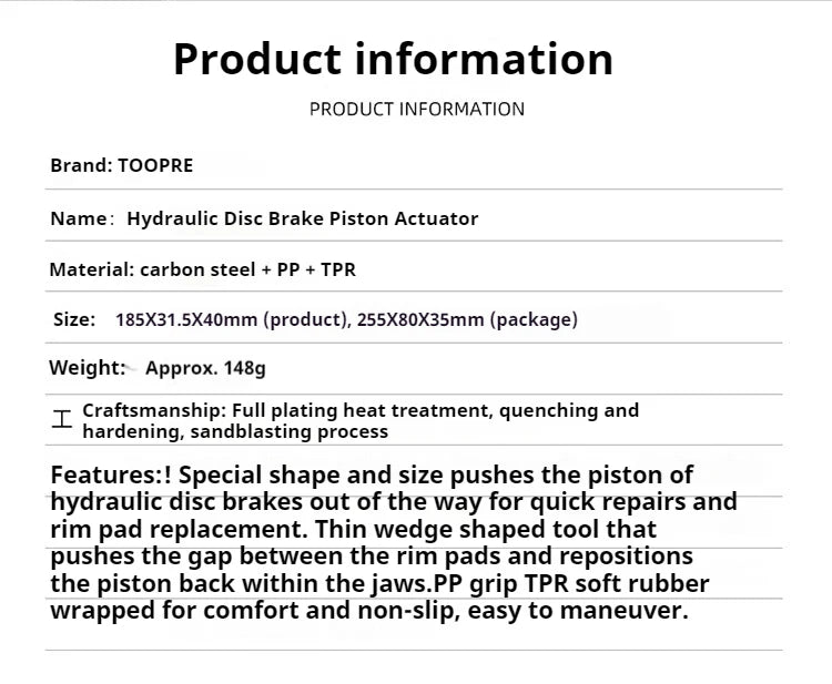 Hydraulic  Brake Piston Reset Tool