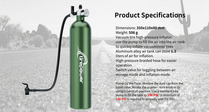 Tubeless Tire Inflator 1.2L Tubeless Bike Pump Max 200 PSI Tubeless Booster Compatible with Presta & Schrade Valves for Road MTB