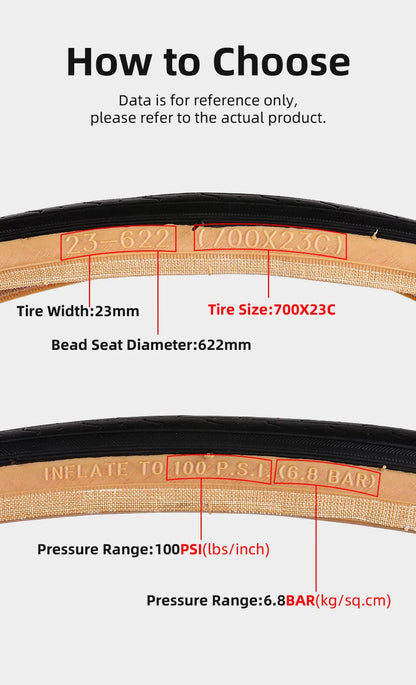 Road Bike High Performance Bicycle Tire Durable Foldable Tires with 60TPI Puncture Resistant for 700×23C Wheels