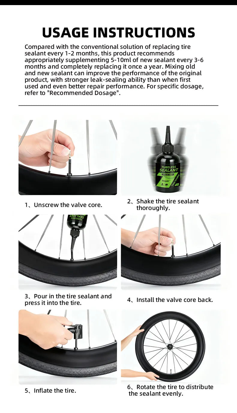 Tubeless Bike Tire Sealant Puncture Repair Fluid Latex Long Lasting Fast Sealing for MTB Road CX Gravel Bicycle Tires
