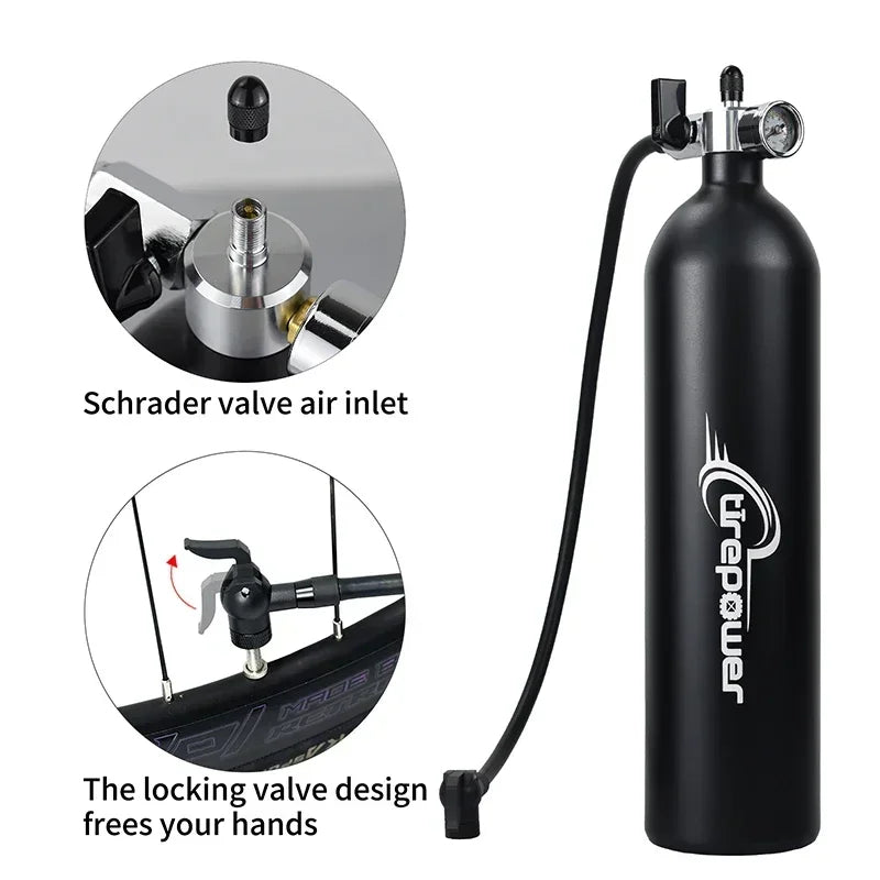 Tubeless Tire Inflator 1.2L Tubeless Bike Pump Max 200 PSI Tubeless Booster Compatible with Presta & Schrade Valves for Road MTB