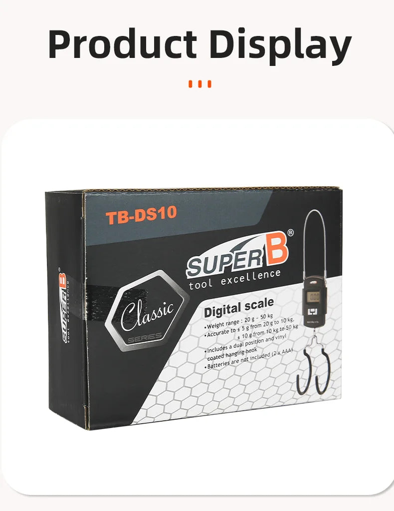 Super B 50Kg 10g Hanging LED Digital Scale Measure Max 50KG Electronic Scale Double Hook Design Easy to Operate for Bike Repair
