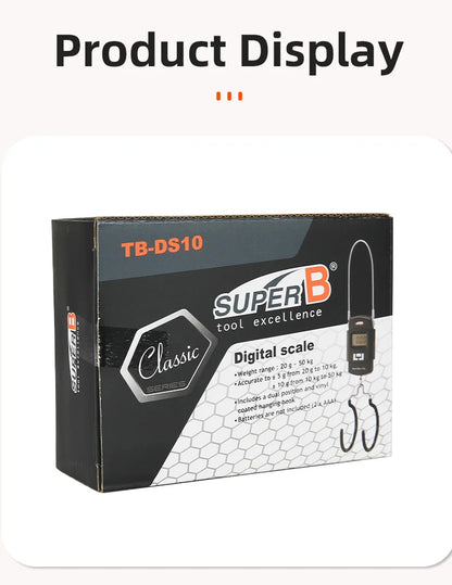 Super B 50Kg 10g Hanging LED Digital Scale Measure Max 50KG Electronic Scale Double Hook Design Easy to Operate for Bike Repair