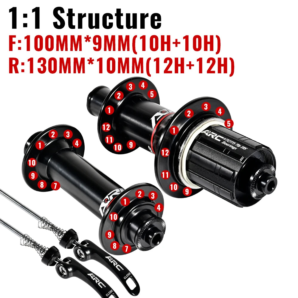 ARC Road Bike Hubs Rim Brake 4 Pawls 48 Clicks Front 100 Rear 130MM  20 24 Holes Ultralight 280g 8-11S