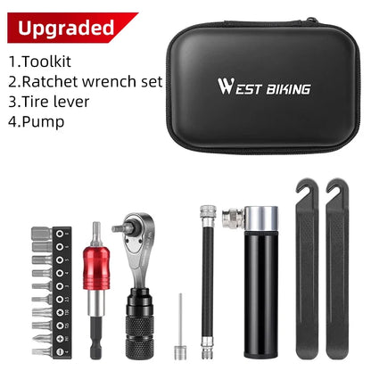 Portable Tool Bag Ratchet Wrench Kit Tire Lever Mini Pump