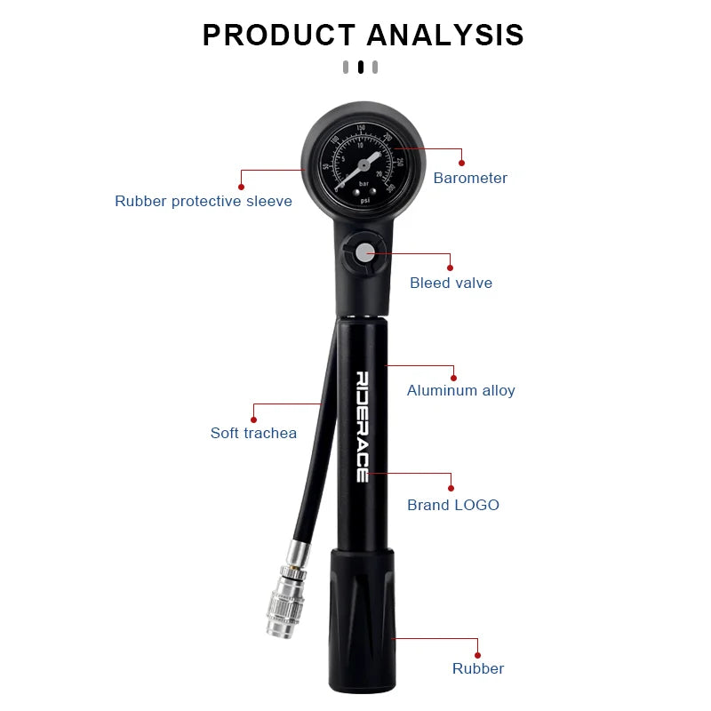 Shock Pump 300PSI Pressure With Gauge Bicycle