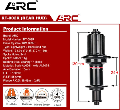 ARC Road Bike Hubs Rim Brake 4 Pawls 48 Clicks Front 100 Rear 130MM  20 24 Holes Ultralight 280g 8-11S