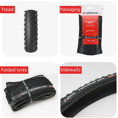 Vittoria Bicycle Road Tubeless Tire 700x33C/37C/40C TERRENO DRY Gravel Endurance 120TPI for Long Distance Cycling