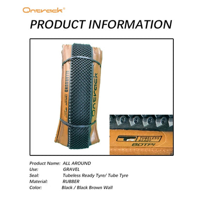 GRAVEL BIKE 700X40C 700X45C 60TPI KEVLAR FOLD TUBELESS READY TIRE  BROWN WALL ONTRACK  ALLAROUND
